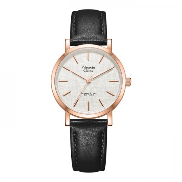 Alexandre Christie AC 8698 Rosegold Black Leather Lady LHLRGSLBA